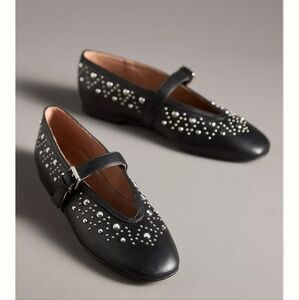 NWT Anthropologie Bibi Lou Studded Mary Jane Flats Black Size 39 EU 8/8.5 US.